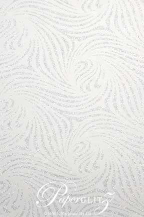 Handmade Glitter Print Paper - Venus White & Silver Glitter Full Sheets (56x76cm)