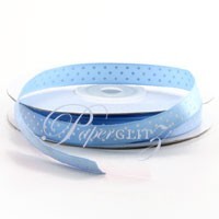 10mm Satin with White Polka Dots - 25Mtr Roll - Blue Mist