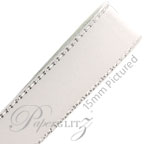 10mm Satin Ribbon - Double Sided 25Mtr Roll - White with Silver Edge